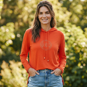 Michael Kors Orange Rhinestone MK Hoodie – High Low Tunic (Large)