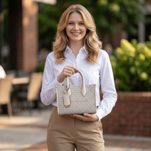 NWT Michael Kors Mirella Small Signature Logo Shopper Crossbody – Light Cream Multi