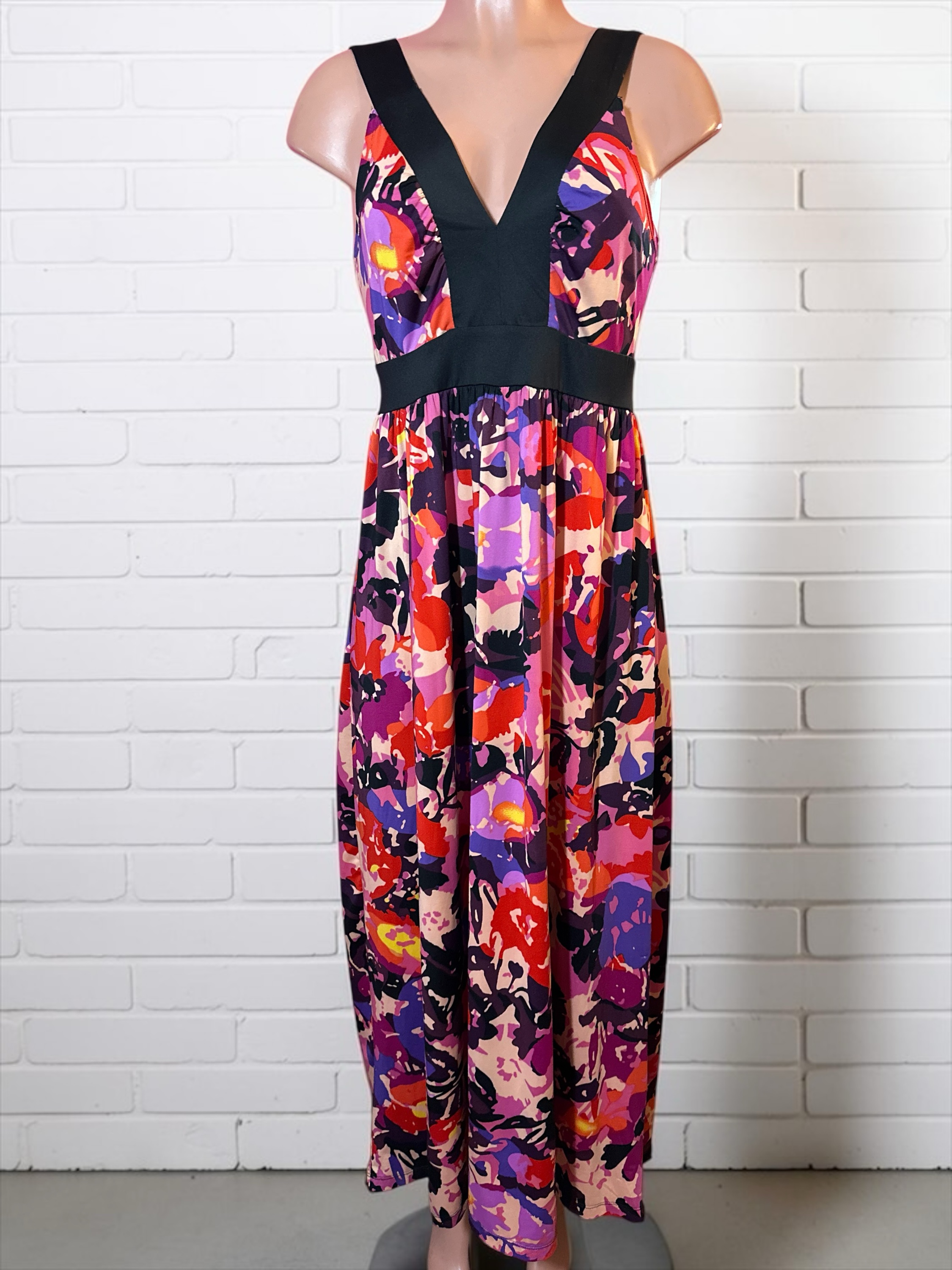 Fashion Bug Abstract Floral Maxi Dress Medium Pink Purple Boho - Image 2
