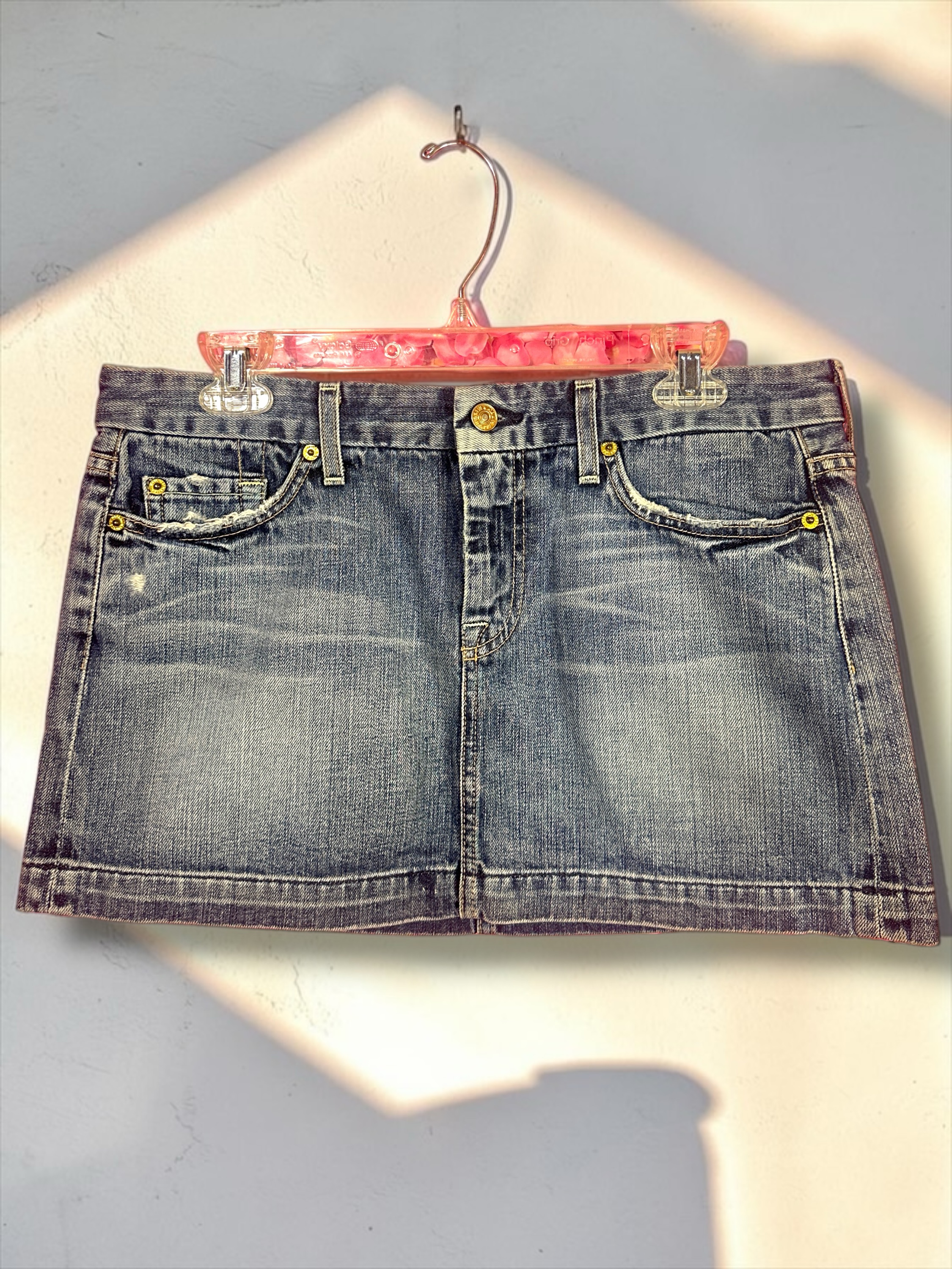 7 For All Mankind Denim Mini Skirt Size 31 Distressed Low Rise - Image 2