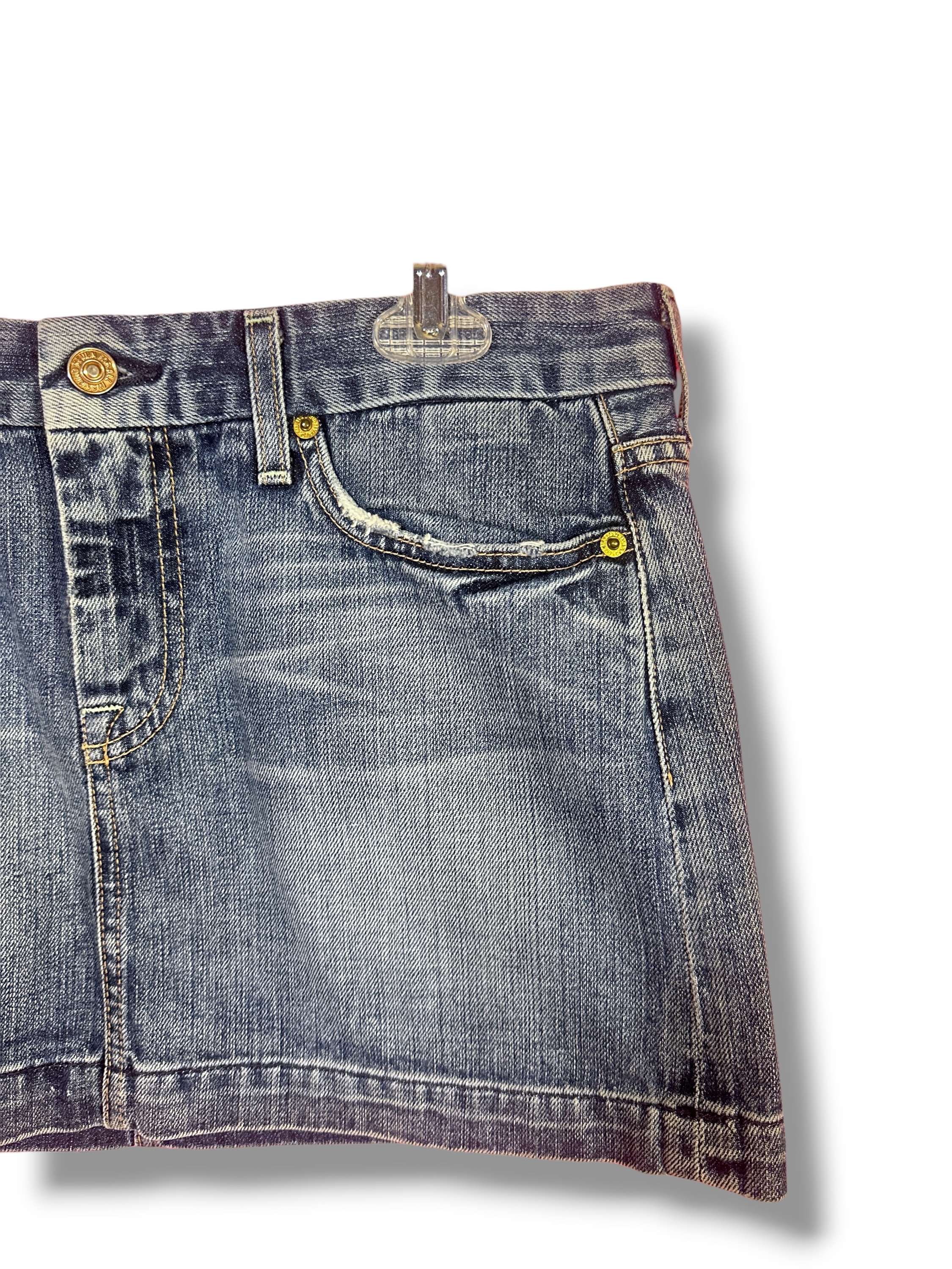 7 For All Mankind Denim Mini Skirt Size 31 Distressed Low Rise - Image 4