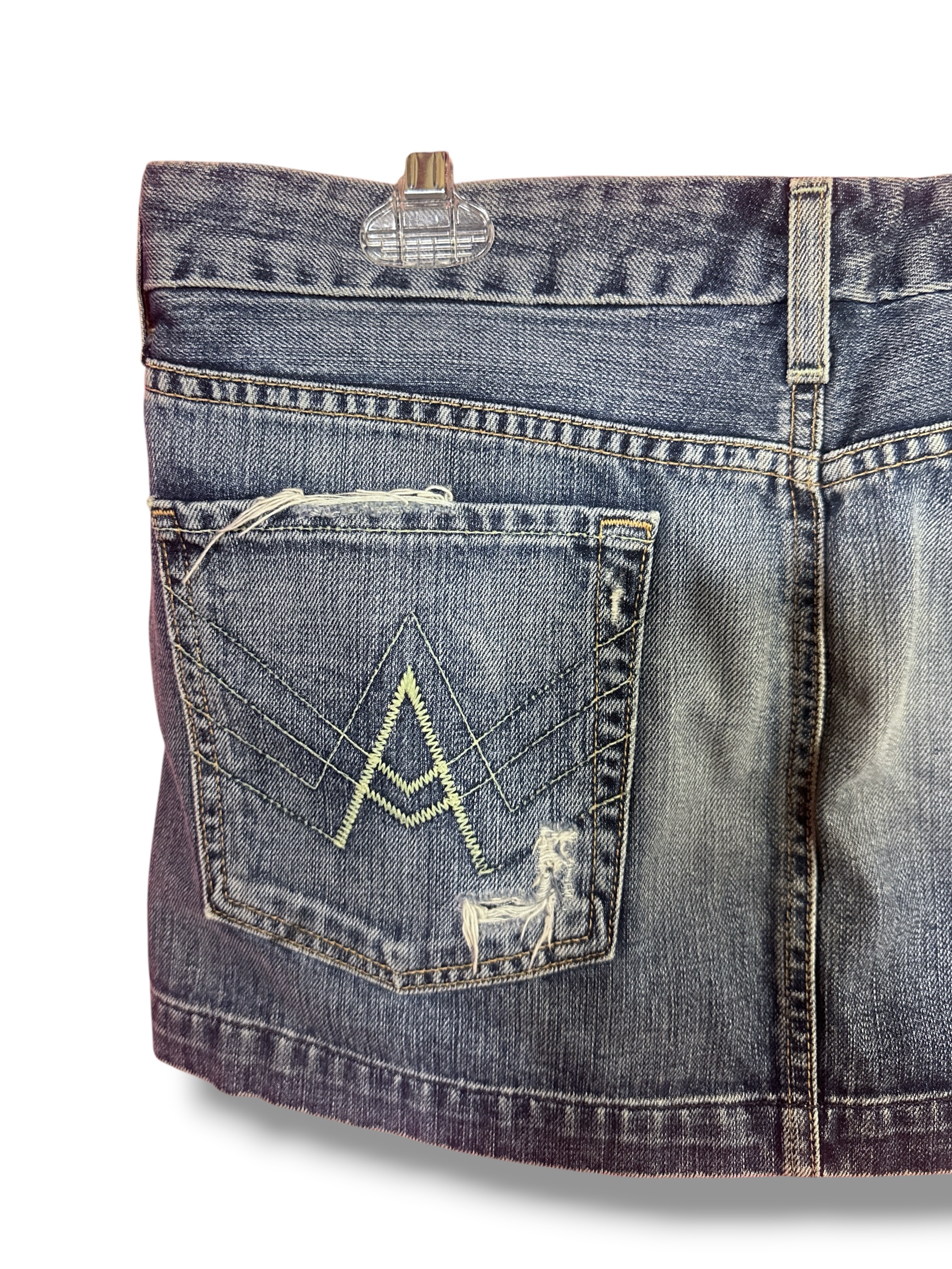 7 For All Mankind Denim Mini Skirt Size 31 Distressed Low Rise - Image 5