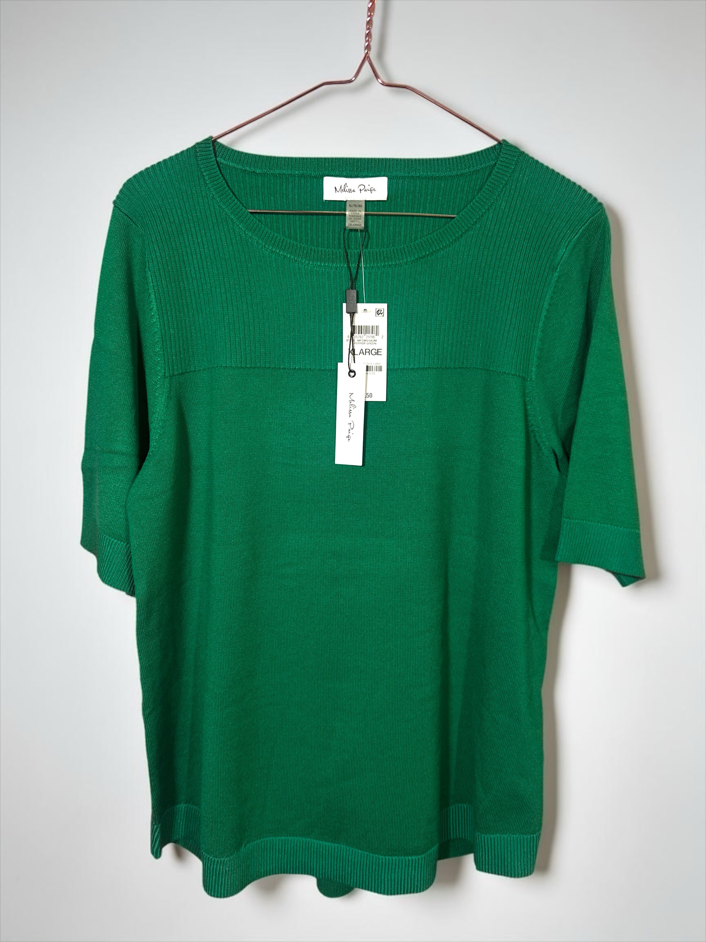 Melissa Paige Pepper Green Ribbed Yoke Sweater Top XL NWT - Image 2