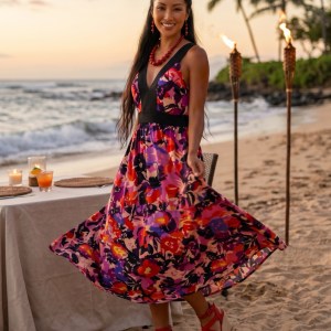 Fashion Bug Abstract Floral Maxi Dress Medium Pink Purple Boho