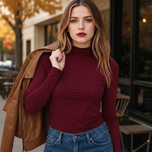 Jones New York Bordeaux Mock Neck Long Sleeve Top Large NWT