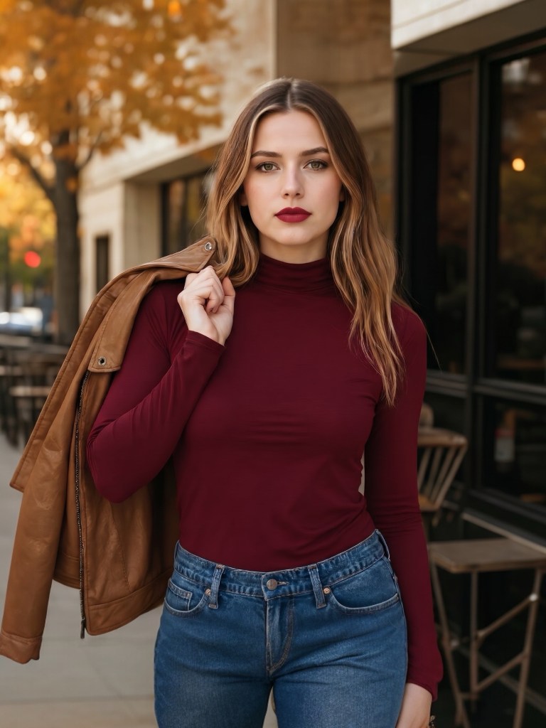 Jones New York Bordeaux Mock Neck Long Sleeve Top Large NWT