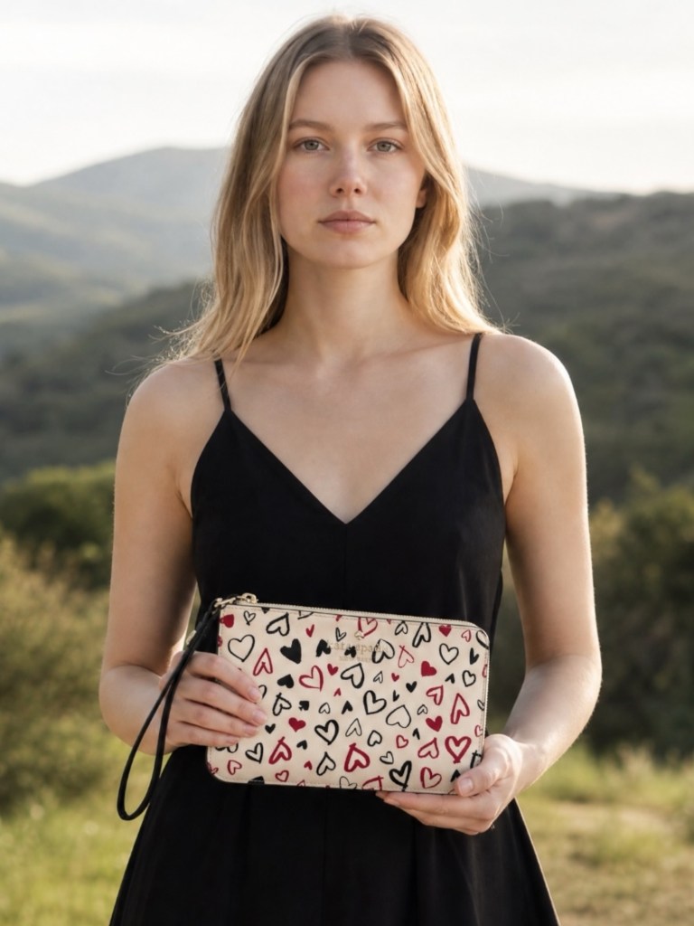 Kate Spade Cameron Scribble Hearts Medium L Zip Wristlet Wallet NWT