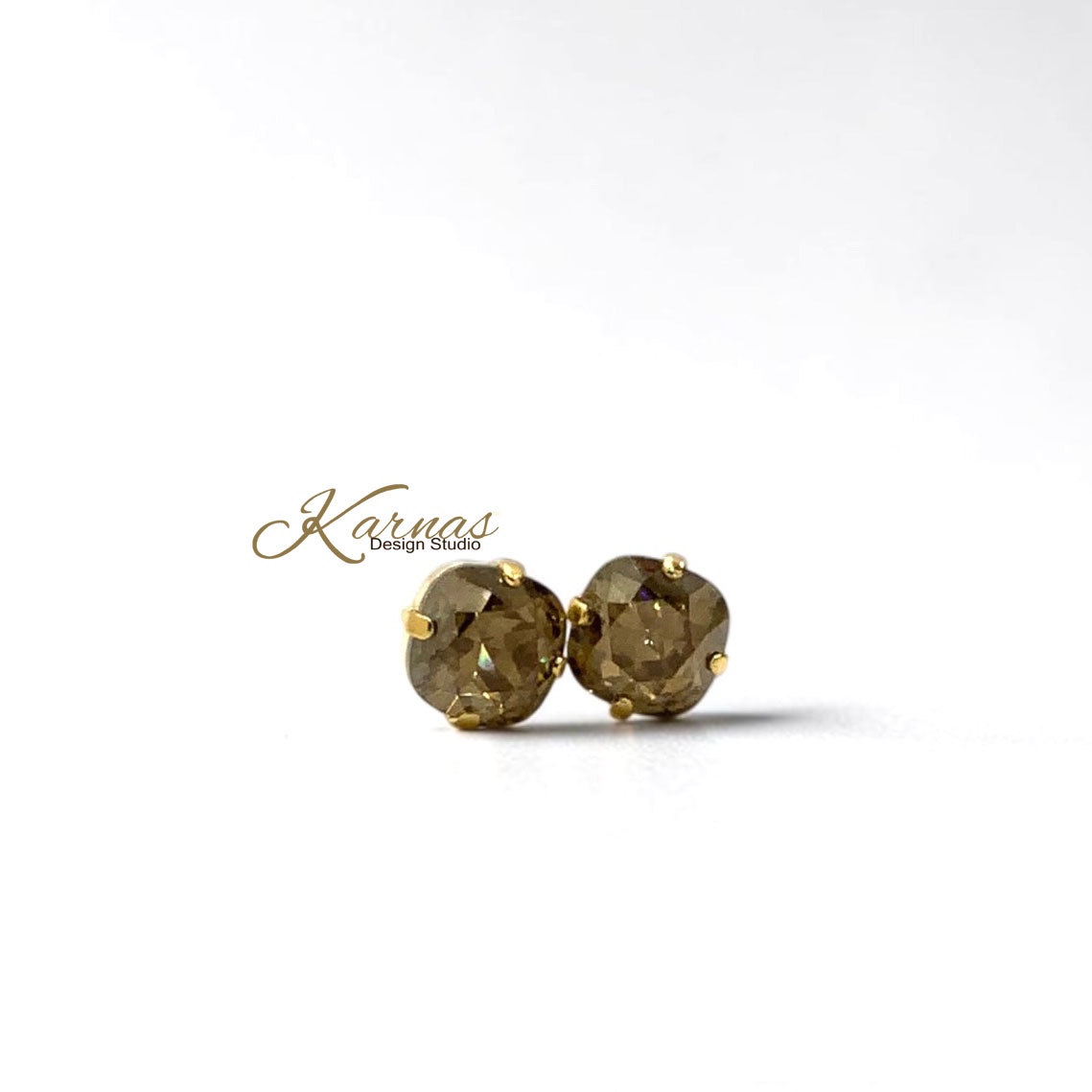 Bronze Cushion Cut Crystal Earrings - Image 2