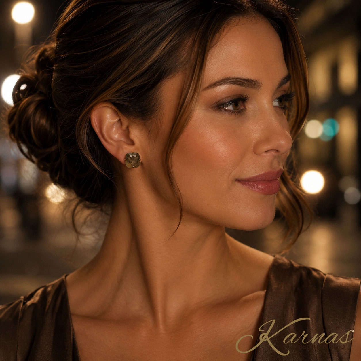 Bronze Cushion Cut Crystal Earrings - Image 5