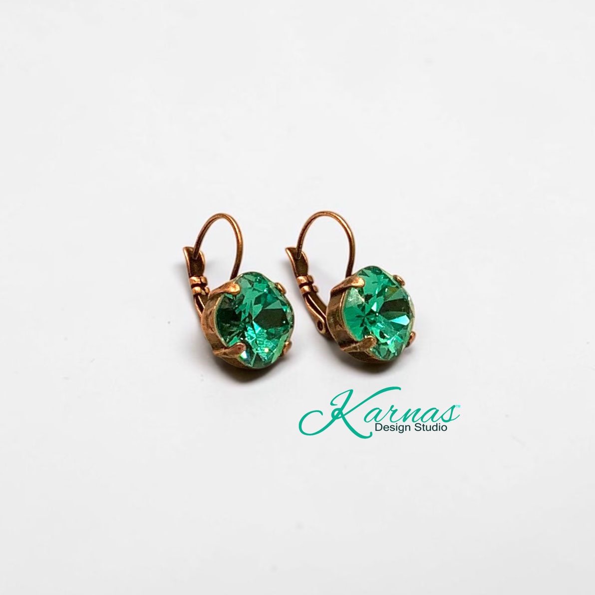 Reinvented Caribbean Green Cushion Cut Crystal Earrings - Image 4