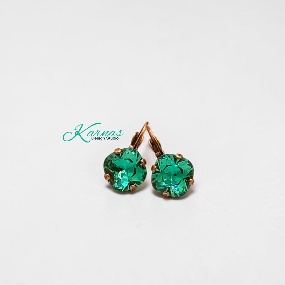 Reinvented Caribbean Green Cushion Cut Crystal Earrings - Image 3