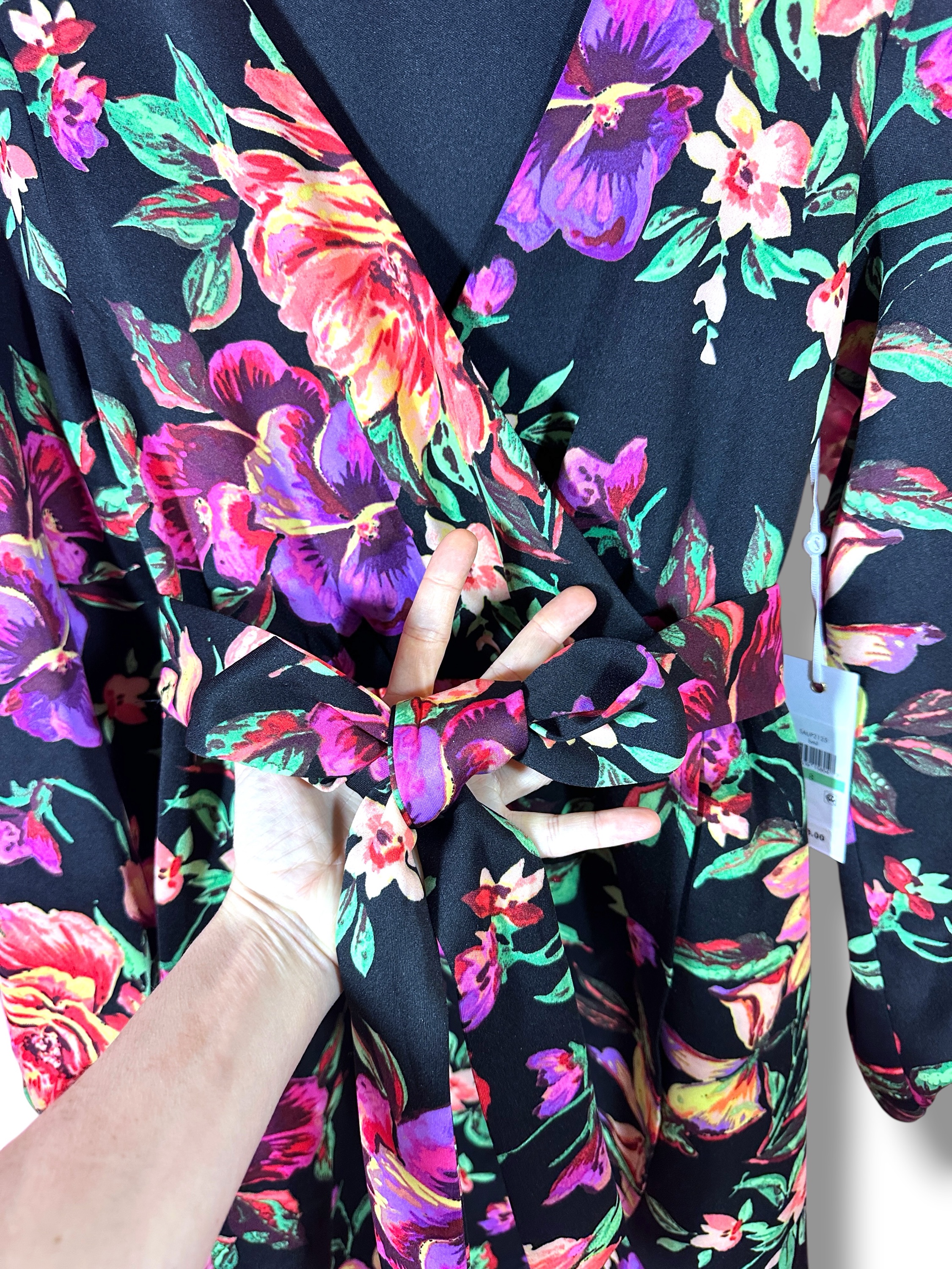 Siena Navy Floral Tie Waist Long Sleeve Dress Size 8 NWT - Image 7