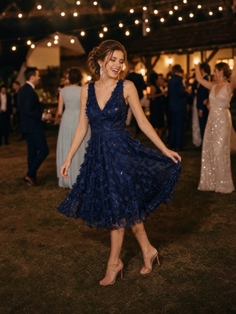 Eliza J Navy 3D Floral Sequin Fit and Flare Dress Size 8 NWT
