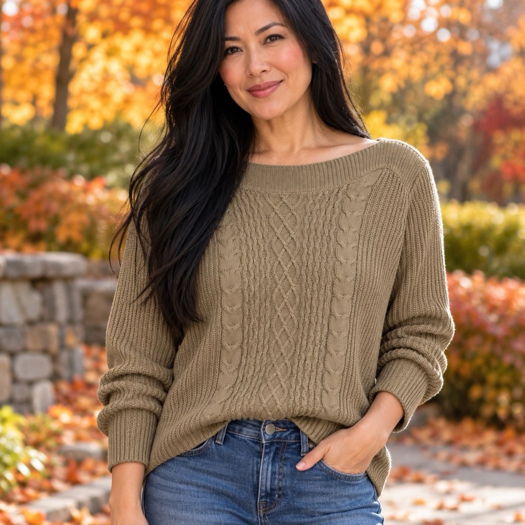 Tommy Hilfiger XL Taupe Cable Knit Sweater | Relaxed Fit Cotton Blend Pullover