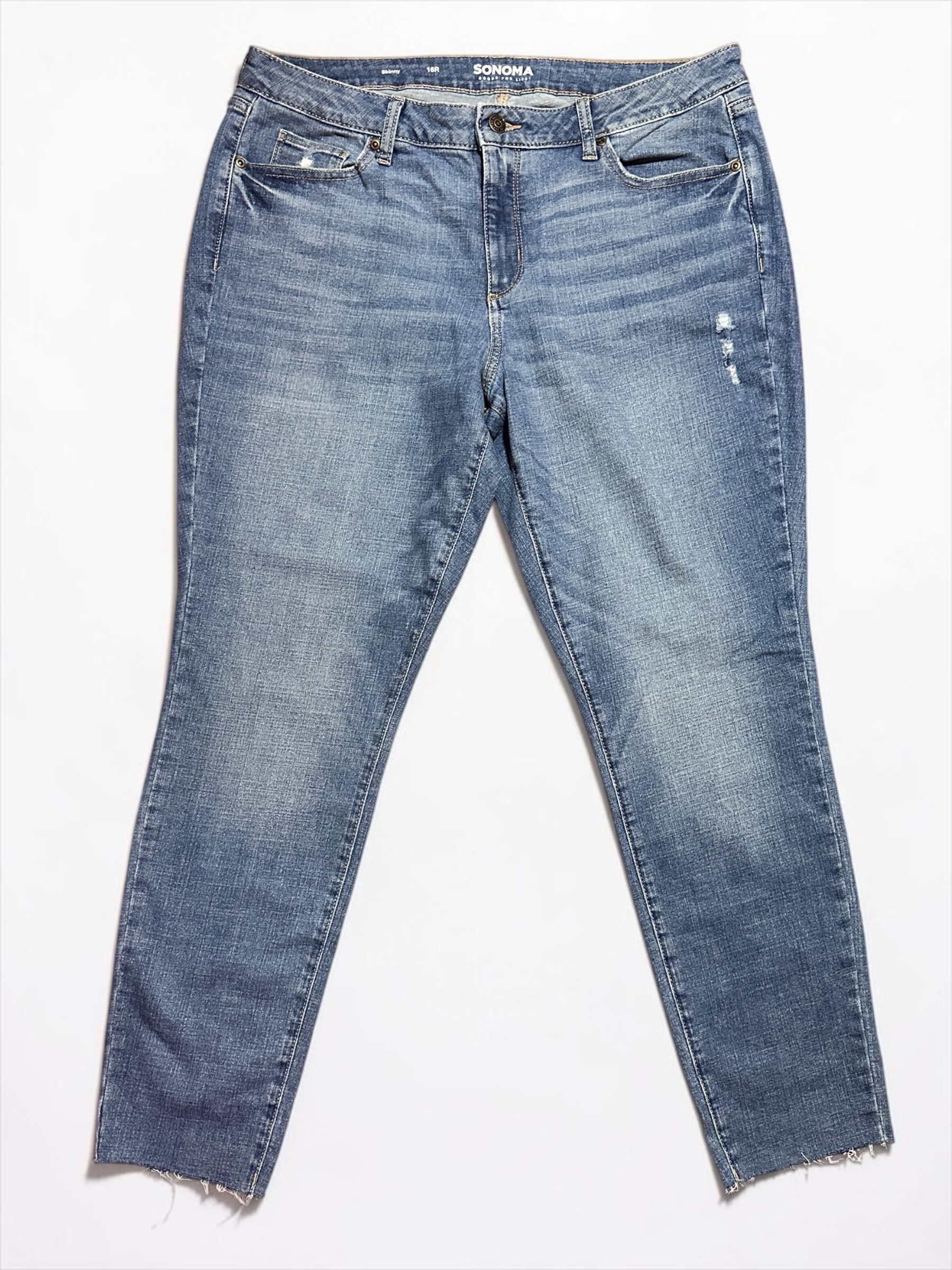 Sonoma Goods For Life Distressed Skinny Jeans Size 16R Medium Wash Raw Hem - Image 2