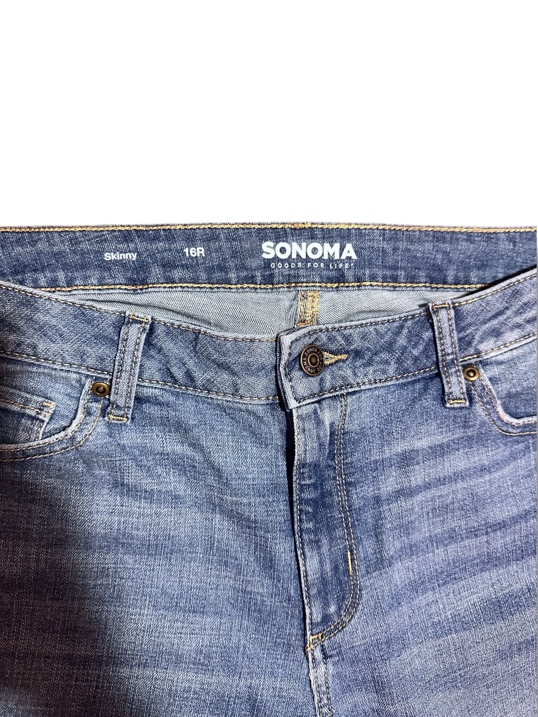 Sonoma Goods For Life Distressed Skinny Jeans Size 16R Medium Wash Raw Hem - Image 4