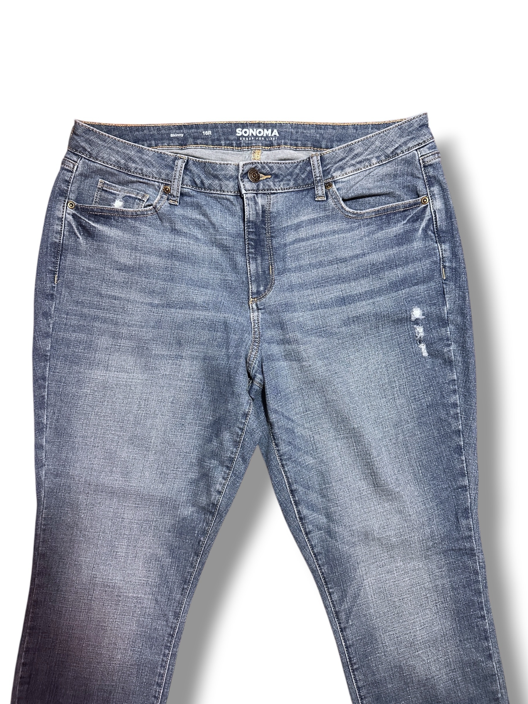 Sonoma Goods For Life Distressed Skinny Jeans Size 16R Medium Wash Raw Hem - Image 3