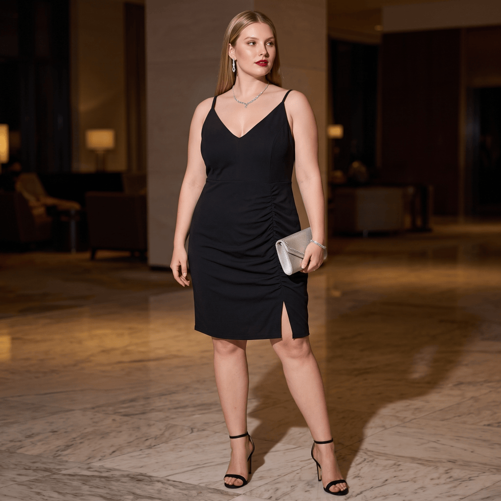Emerald Sundae Black Ruched Cocktail Dress Size 20