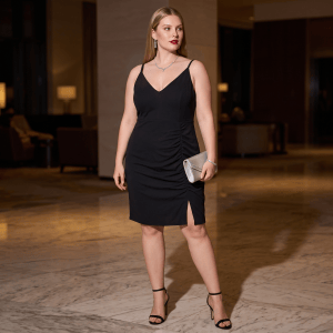 Emerald Sundae Black Ruched Cocktail Dress Size 20